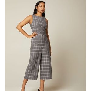 Pastel Plaid Belted Cropped Wide Leg Jumpsuit